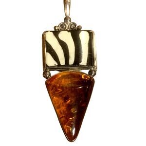 Sajen Pendant Sterling Silver, Animal Print and Amber Statement Piece